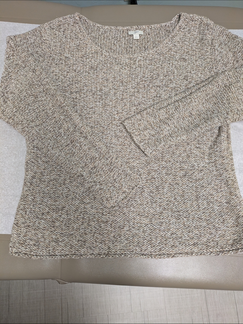 J. Jill Marled Cream BoatNeck Chunky Knit Sweater Sz:L Everyday Essential Boho